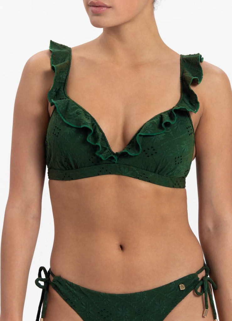 Beachlife Beachlife - Voorgevormde Bikinitop - Ruffles - Green Embroidery