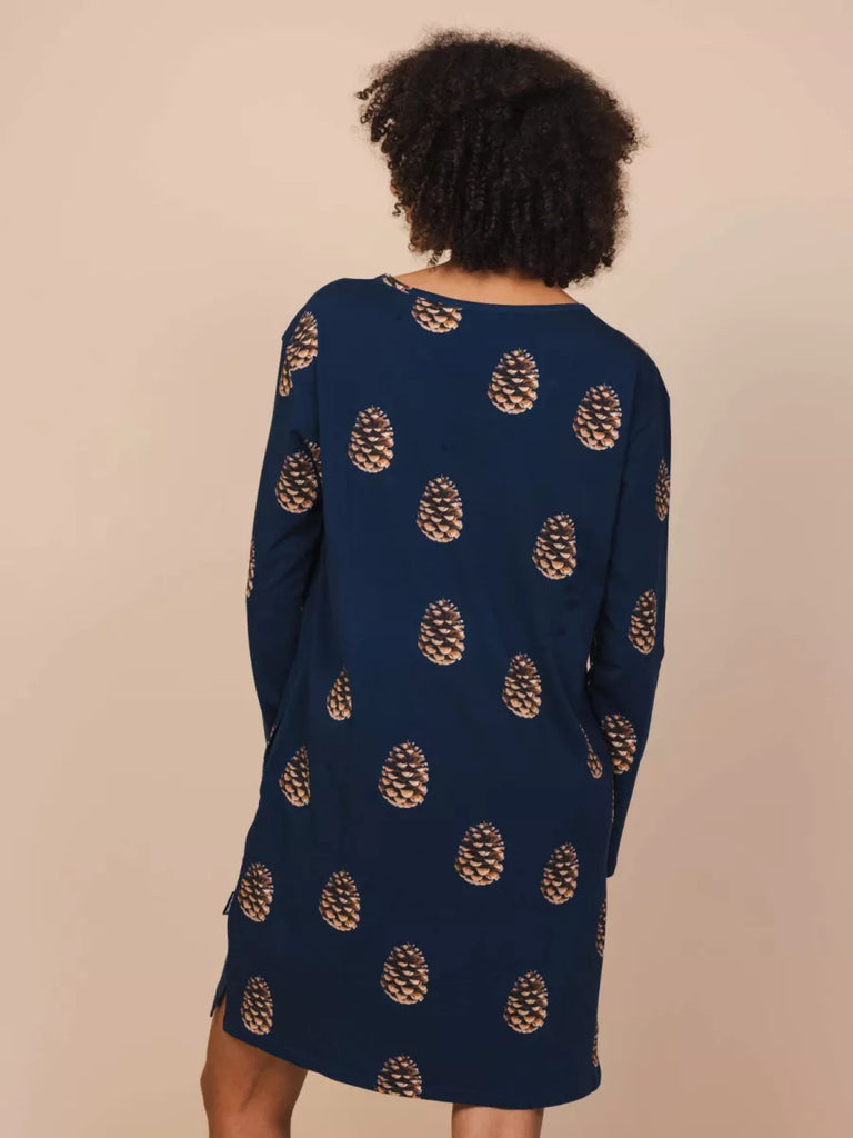 SNURK Snurk - Long Sleeve Dress - Pinecones - Dark Blue