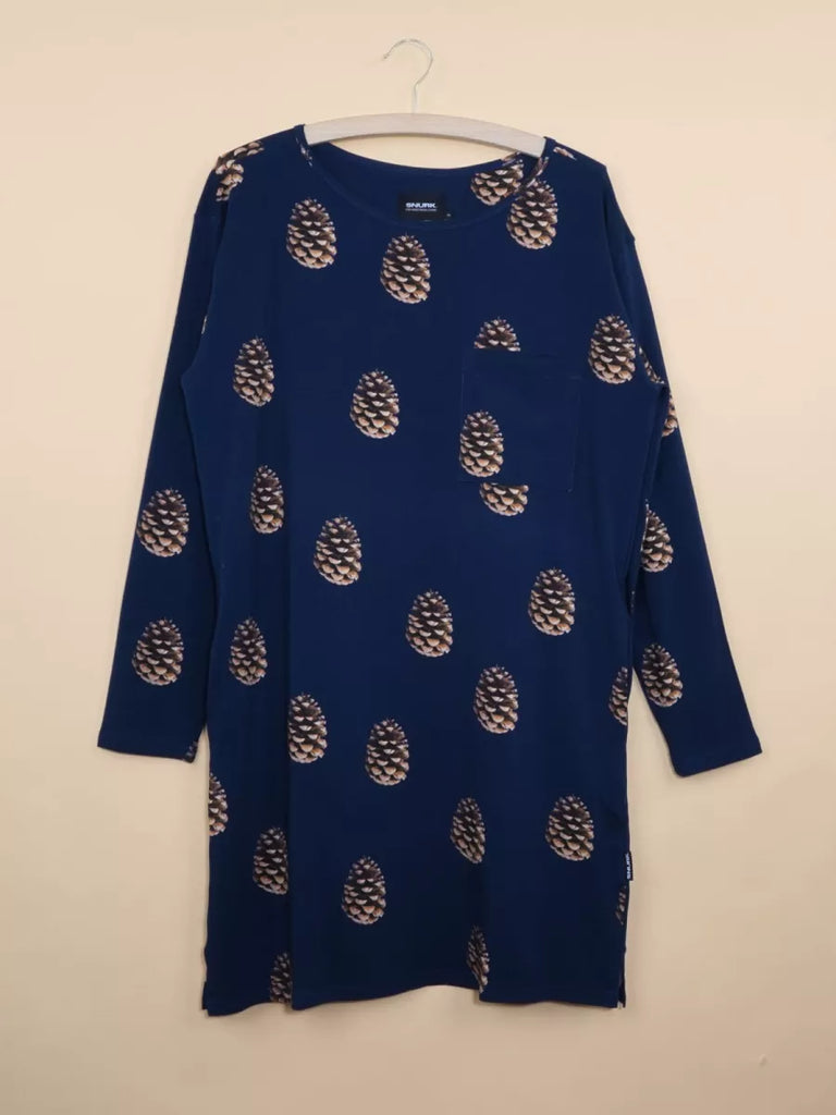 SNURK Snurk - Long Sleeve Dress - Pinecones - Dark Blue